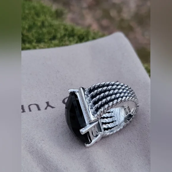 David Yurman Sterling Silver Wheaton 14x20mm Black Onyx & Diamond Ring - Picture 9 of 16